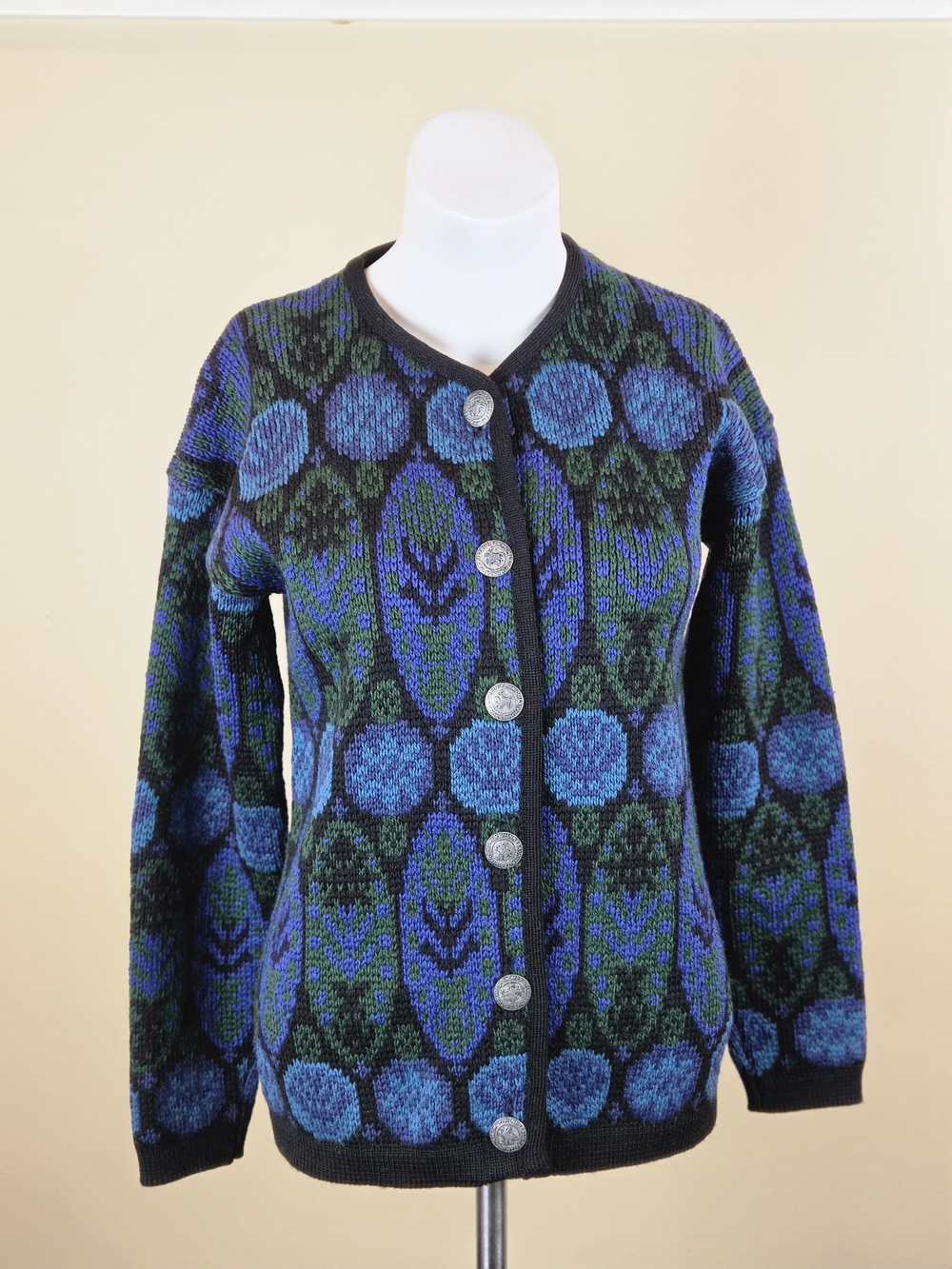 VTG 80s Norvyk by Ren-Dale Norwegian Wool Cardigan Pewter Button Sweater